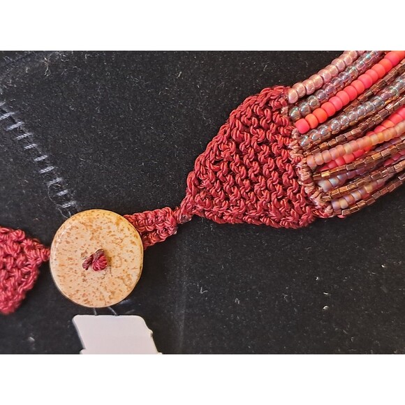 Peyote Bird Multi Strand Seed Beed Necklace 19.5" Crochet Button Fasten NWT - Picture 5 of 8